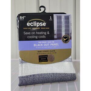 Eclipse Blackout Bari Slate Gray Stripe Single Rod Pocket Curtain Panel 52 x 84